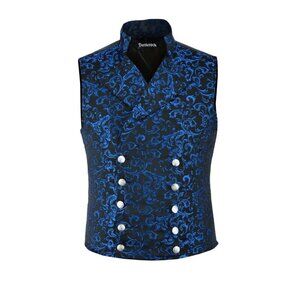 Men's Steampunk Double-Breasted Waistcoat Blue Vest Gothic Western-Reenactment